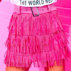 Pink Fringe Rhinestone Skirt